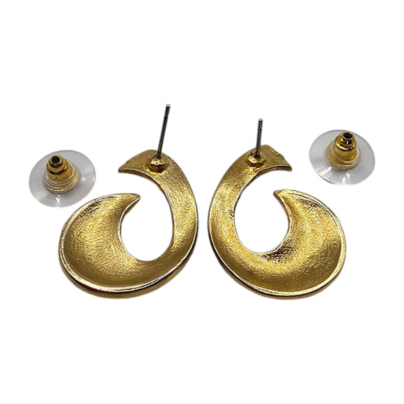 Pierced Earrings Abstract Retro Studs Gold Tone Vintage Mod Statement Jewelry - Picture 4 of 6